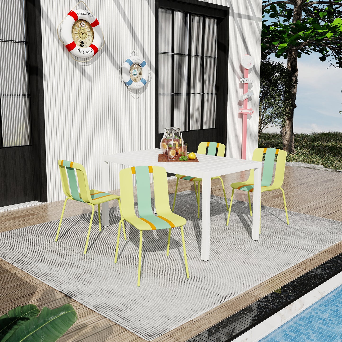 4-Pack Modern Striped Color Block Chairs - Indoor/Outdoor Seating