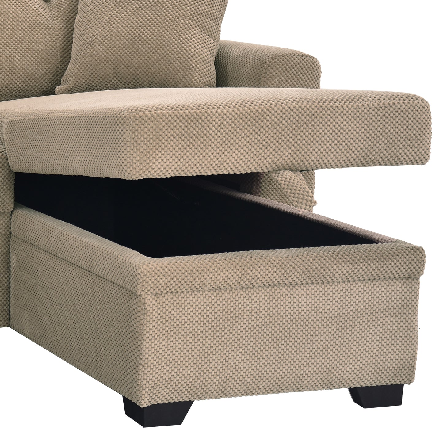 Reversible Chaise Sectional Sofa Bed with Storage - Camel