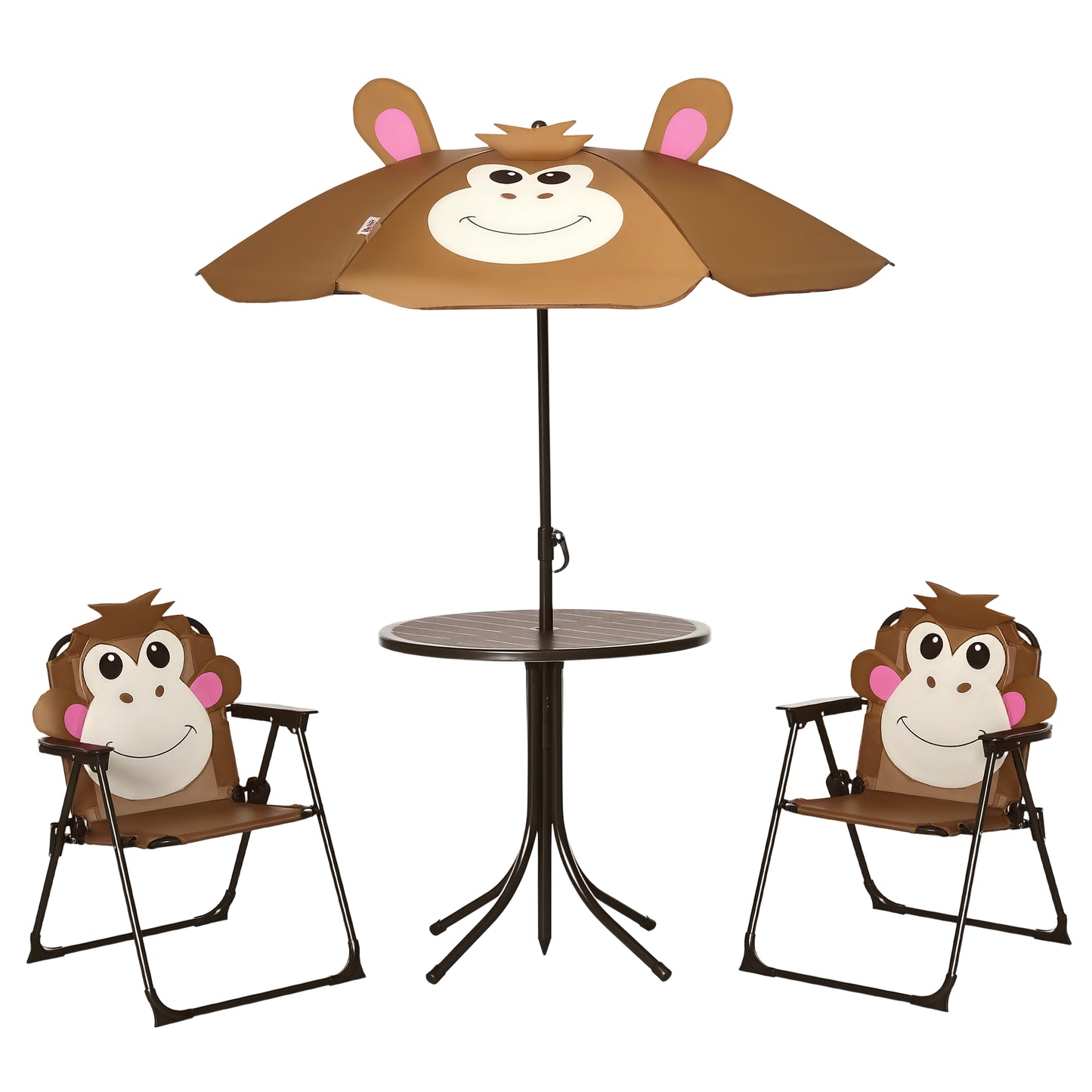 Kids Outdoor Table and Chair Set with Adjustable Umbrella - Brown