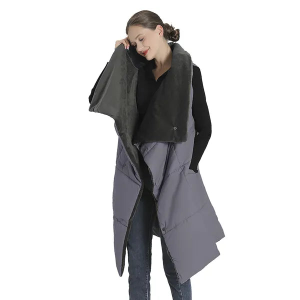 Electric Heated Poncho Blanket with Zipper & Arm Holes - Grey