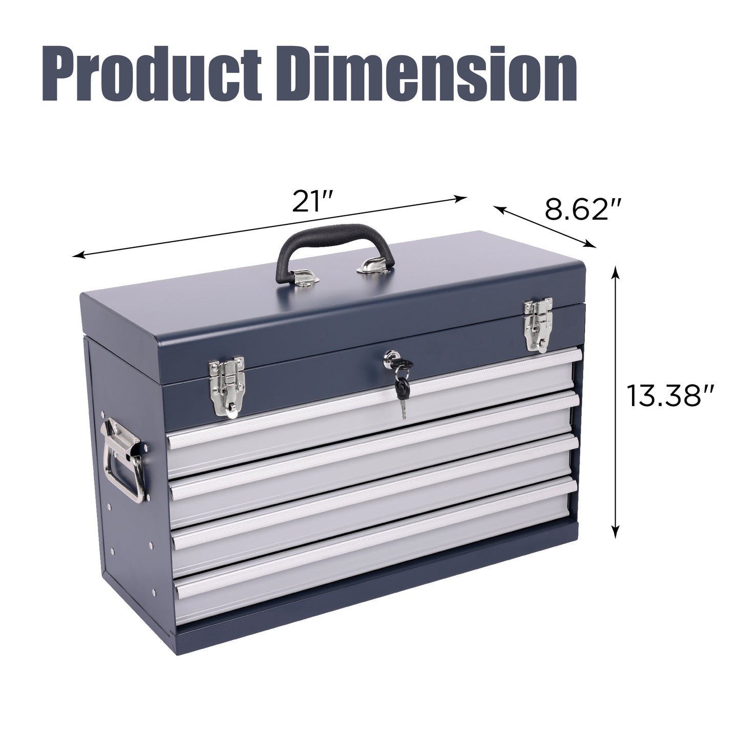 Heavy Duty Metal Tool Box 21-inch with 4 Drawers, Locking, EVA Liners, Antique Grey