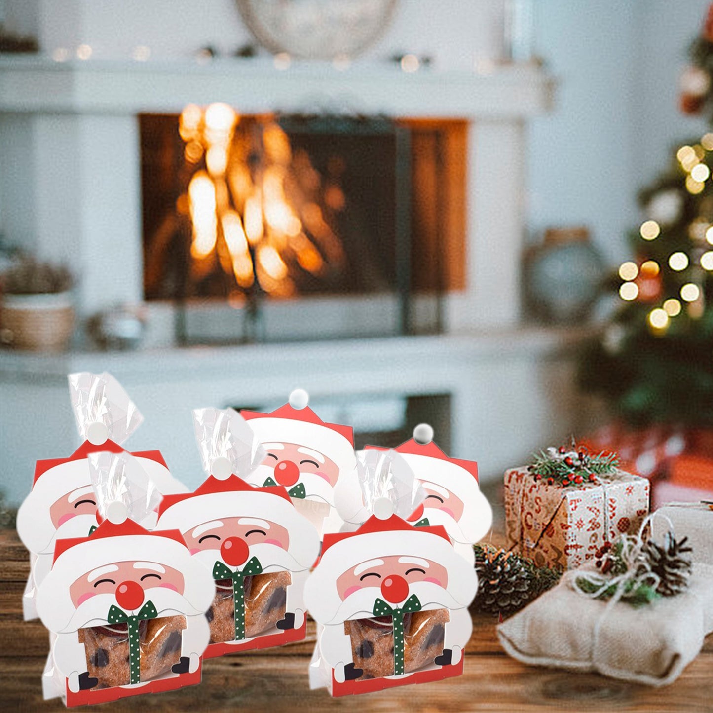 8 Christmas Candy Boxes - Red and White Paper Gift Boxes