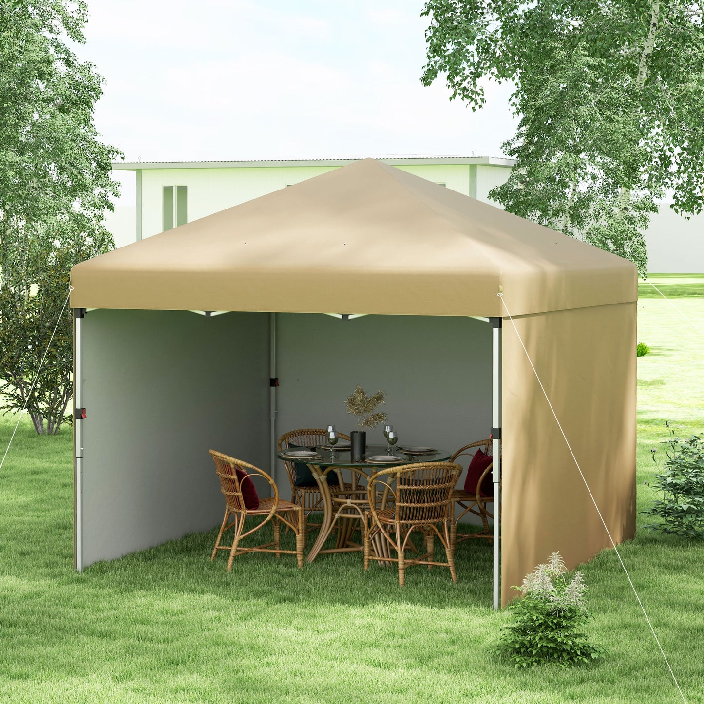 10x10 Pop Up Canopy Tent with Sidewalls and Carry Bag - Beige