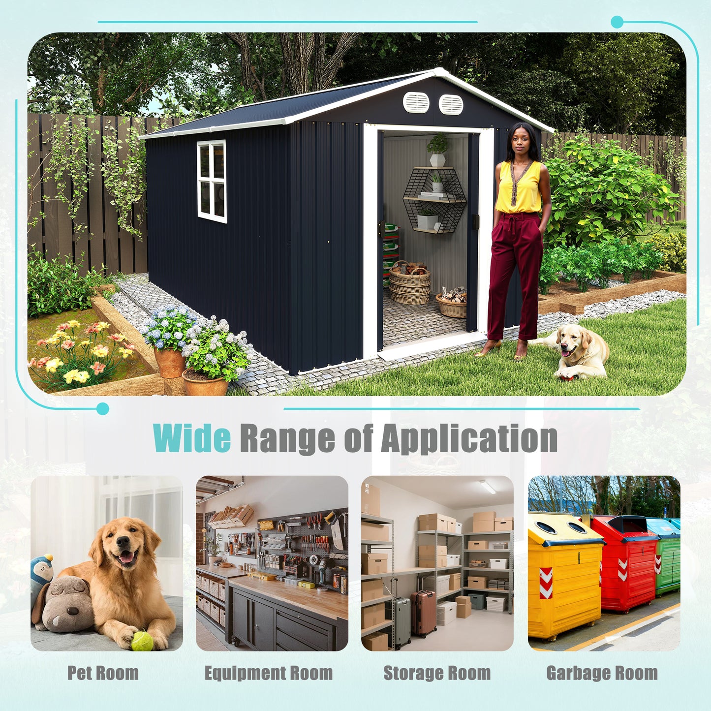 8x12 FT Outdoor Metal Storage Shed with Lockable Door - Dark Gray