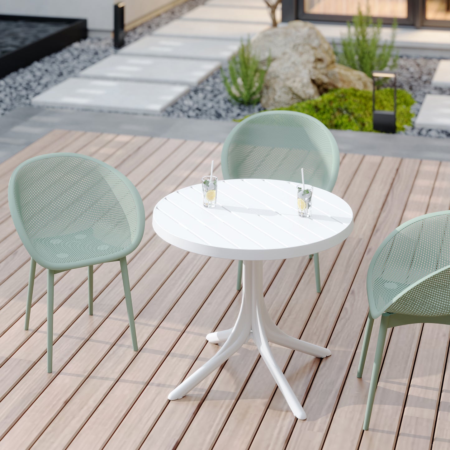 Modern Pale Green Lounge Chairs & Round Table Set - 2-Pack