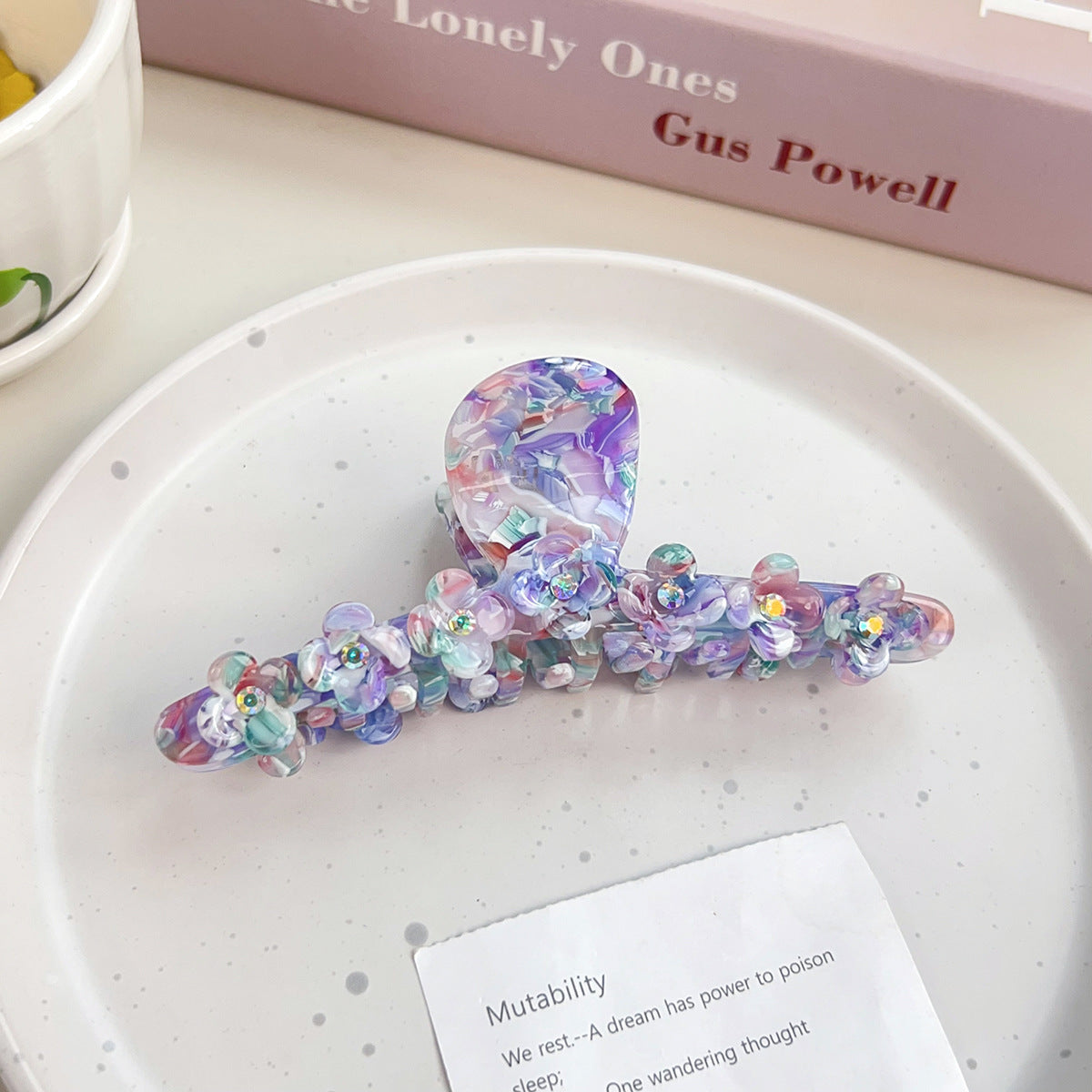 Floral Rhinestone Hair Clip - Handmade Acetate