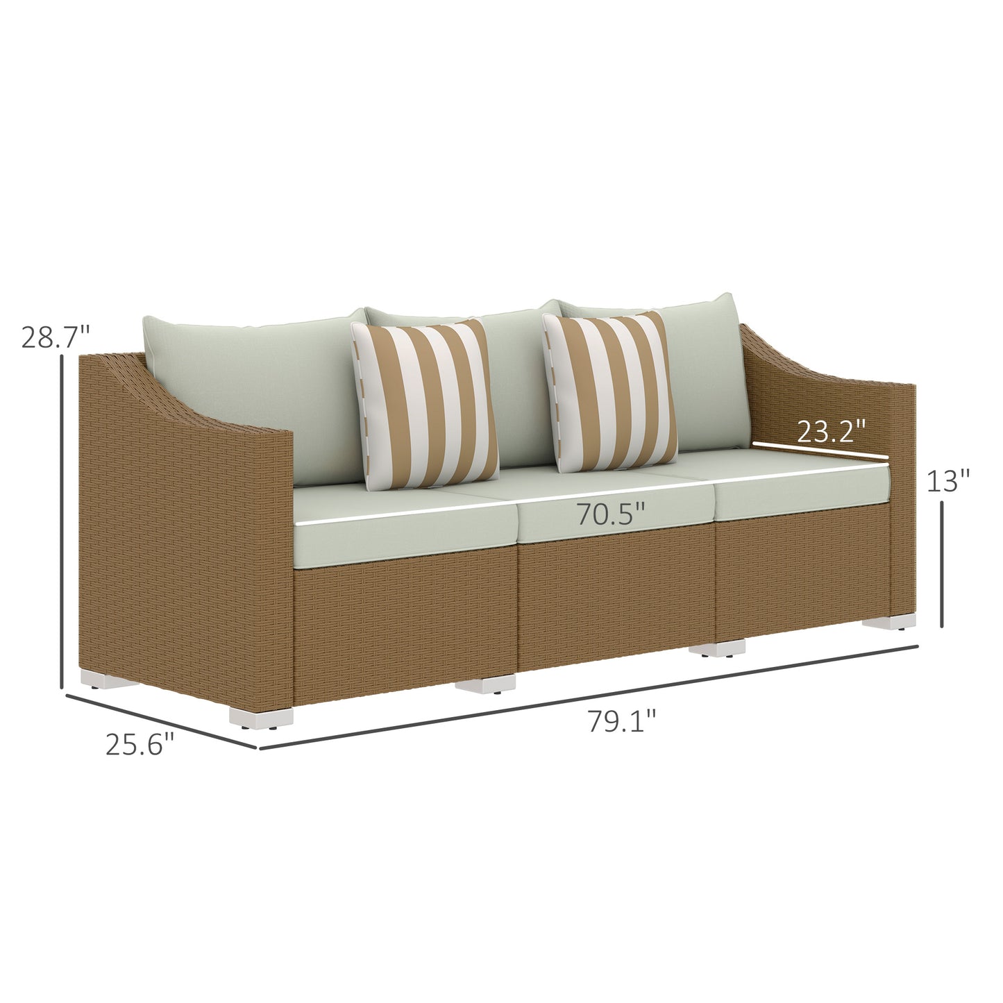 Light Gray Rattan Wicker 3-Seater Outdoor Sofa with Cushions
