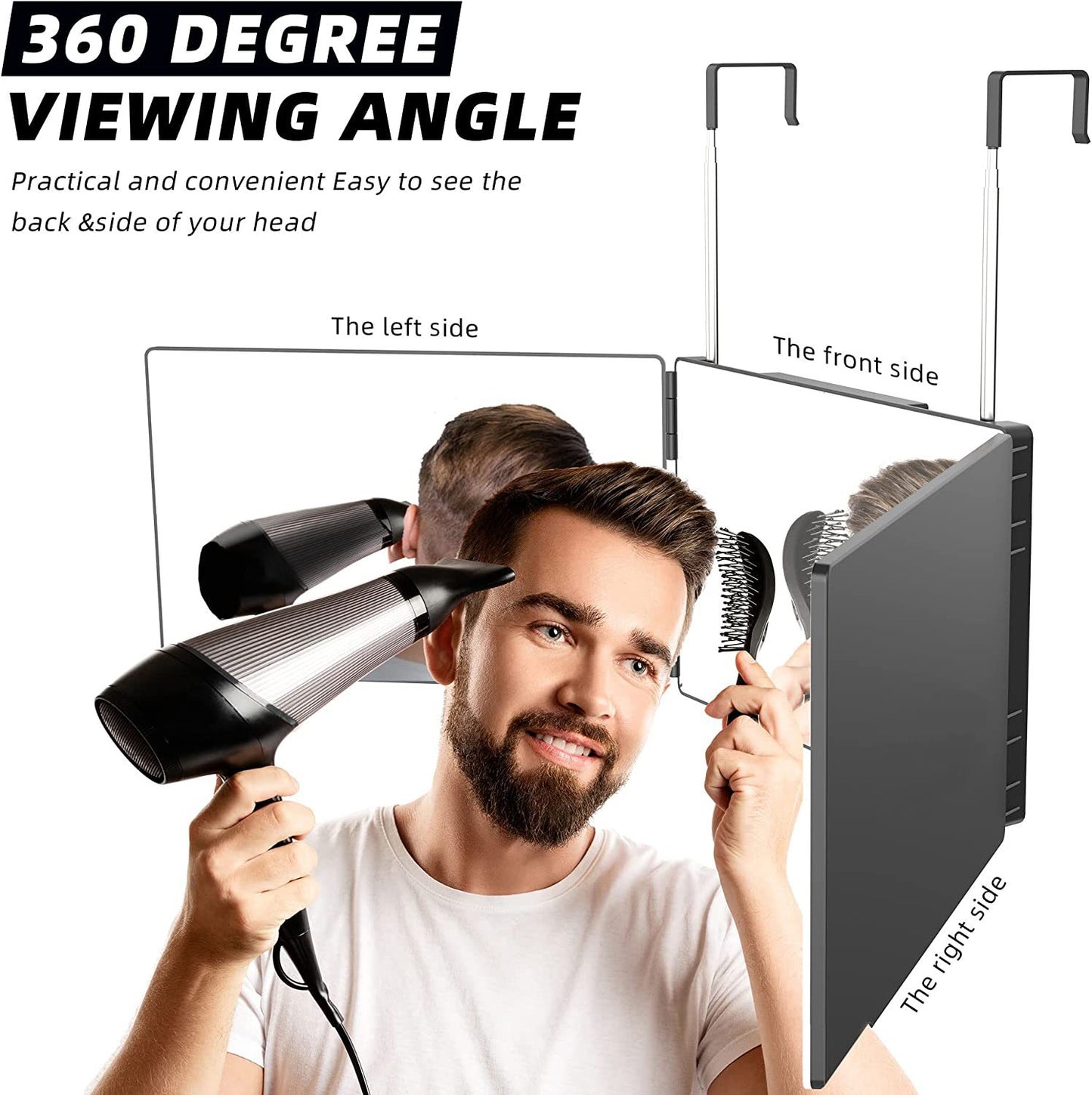 Retractable Adjustable Cosmetic Mirror with 3 Sides for Bathroom & Home