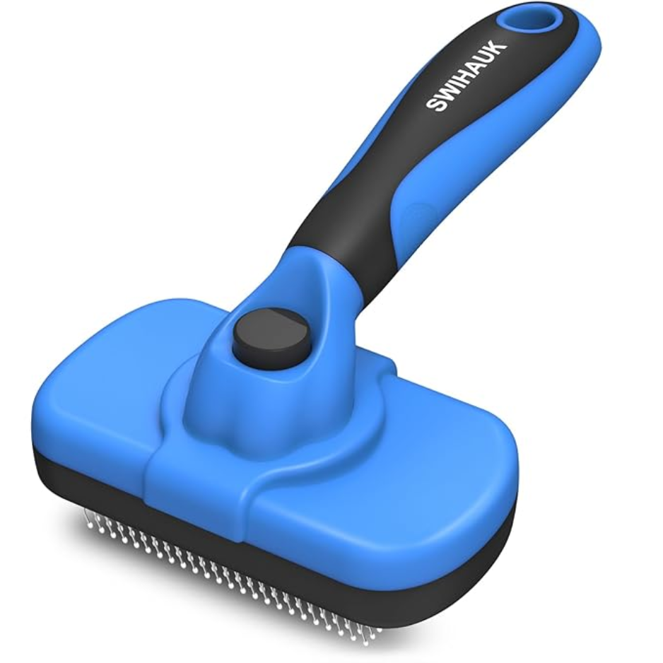 Self Cleaning Slicker Brush for Dogs & Cats - Gentle Deshedding Grooming Tool - Blue
