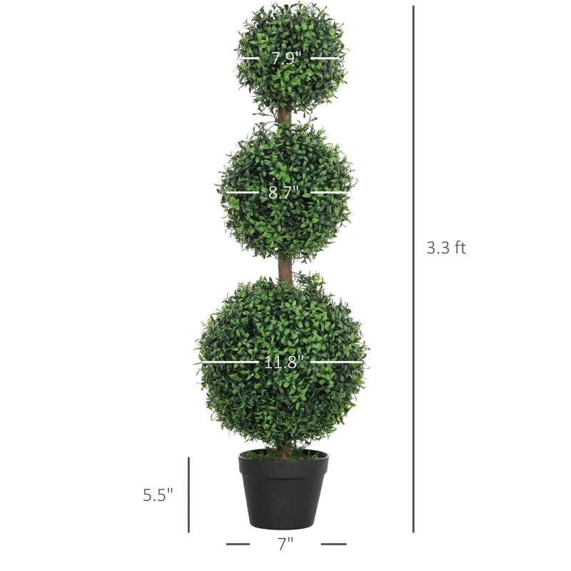 Set of 2 Artificial Boxwood Topiary Trees - UV-Protected Indoor Outdoor Faux Plants