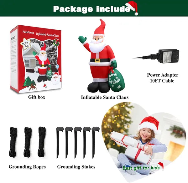 10 FT Christmas Inflatable Santa Claus Decoration with LED Lights