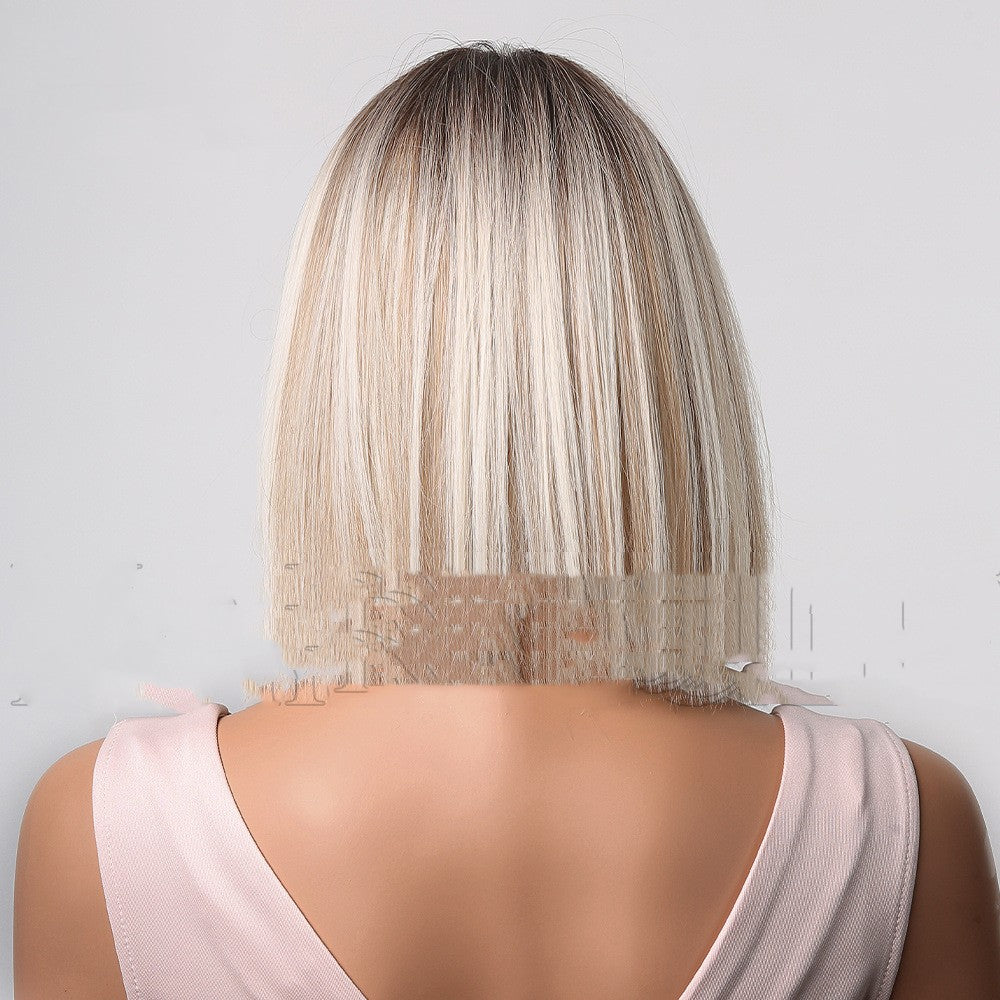 Medium Gradient White Synthetic Wig with Straight Short Hair - 14 Inch, Unisex