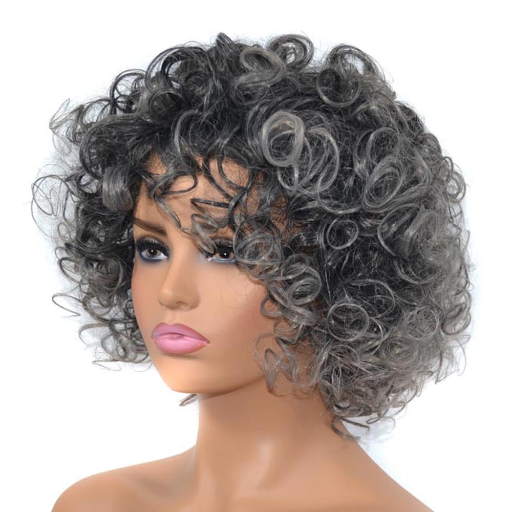 Black Gradient Grey Synthetic Wig for Women - High-Temperature Fiber, Ethnic Style, 30cm