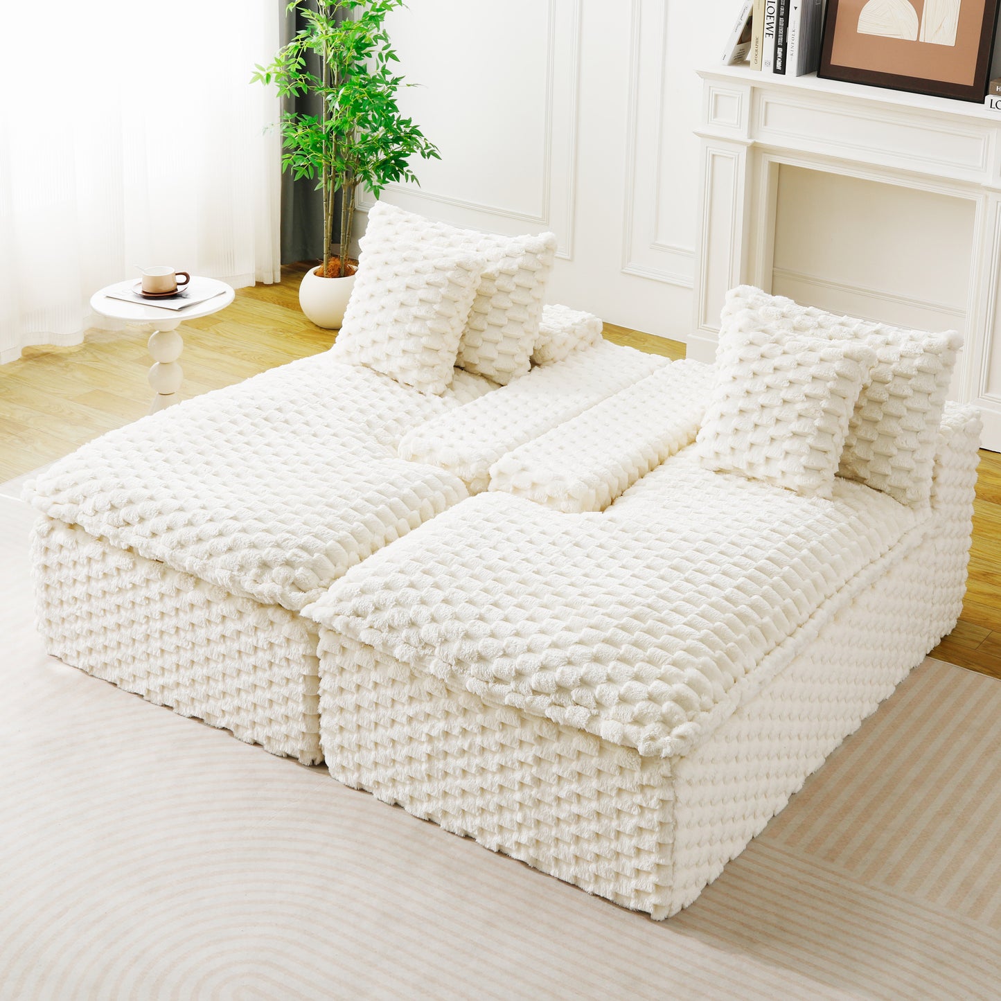 White Velvet Double Chaise Lounge - Multifunctional Sofa for 2