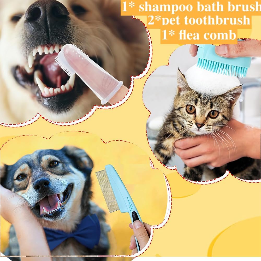 Pet Grooming Kit 7Pcs Self-Cleaning Brush Nail Clipper Flea Comb Shampoo