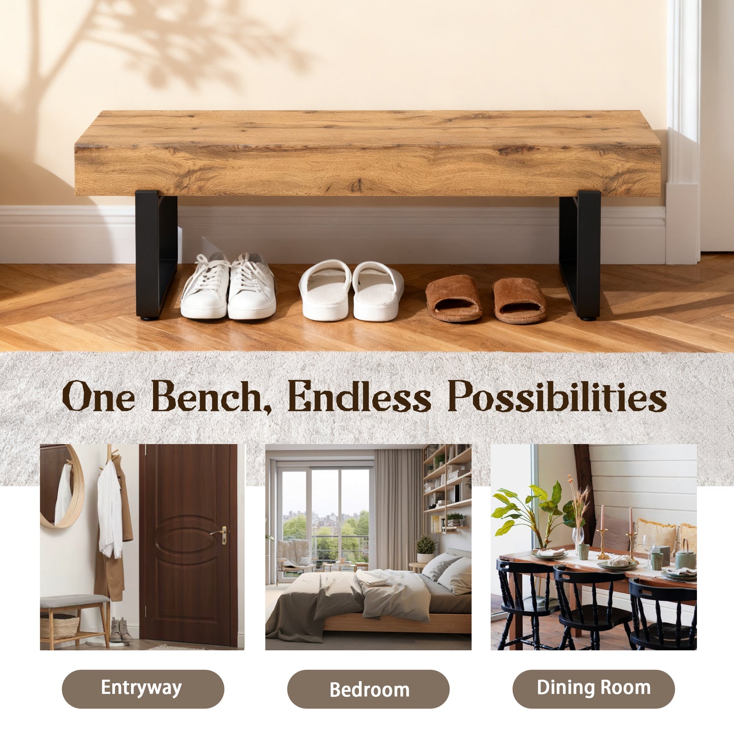 59 Wood Bench For Bedroom End Of Bed, Farmhouse Indoor Kitchen Table