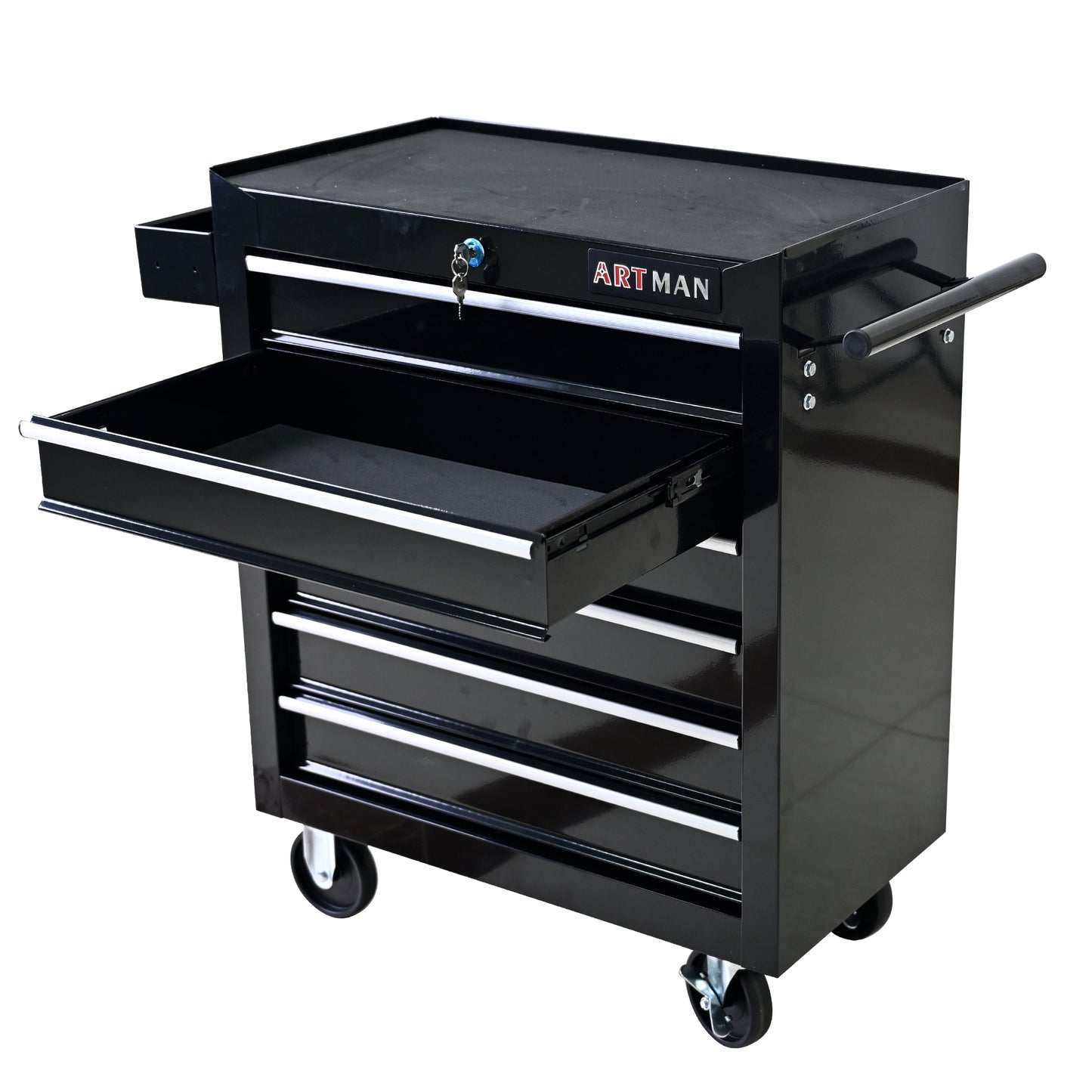 Black Steel 6-Drawer Mobile Tool Storage Cart with Wheels
