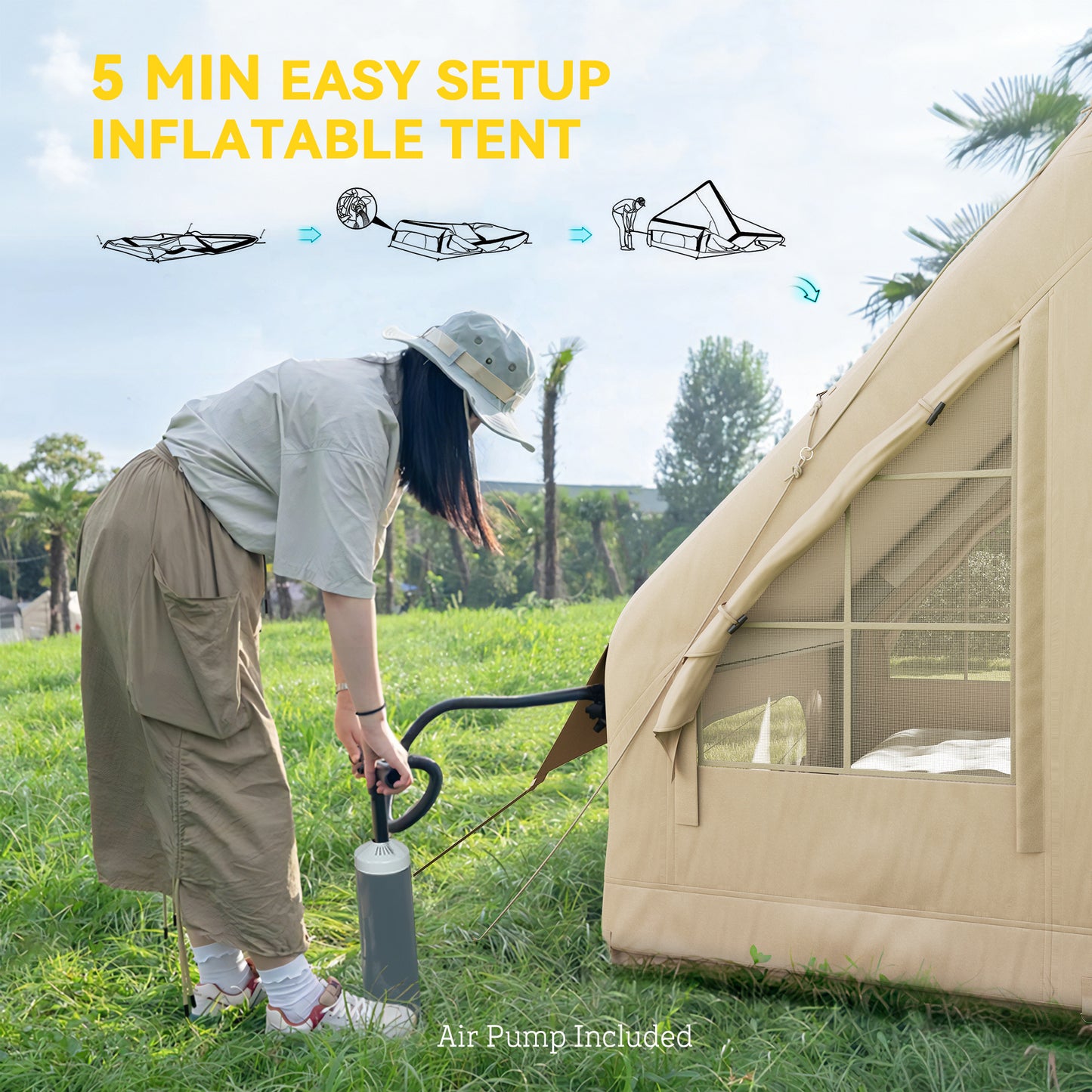 Inflatable Camping Tent with Hand Pump - Waterproof & Windproof