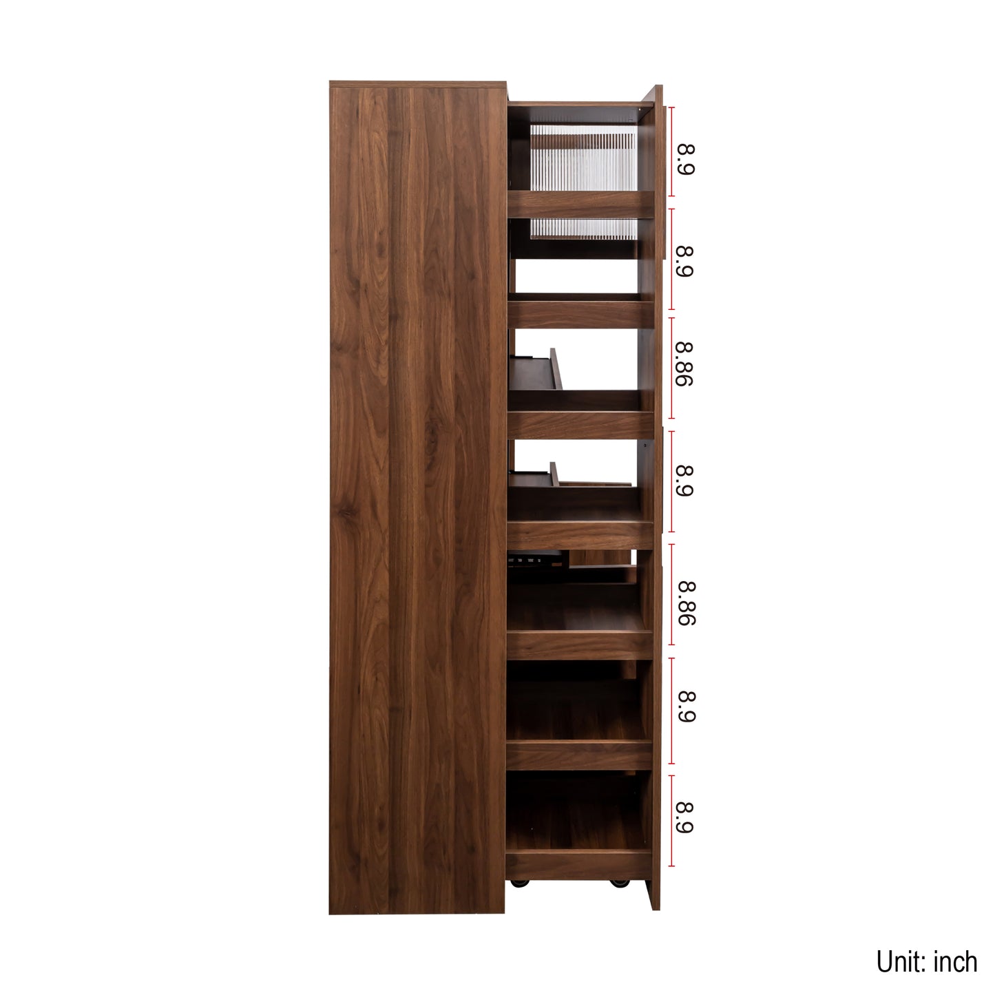 Farmhouse Kitchen Pantry Cabinet with Pull-Out Storage Shelf - Walnut