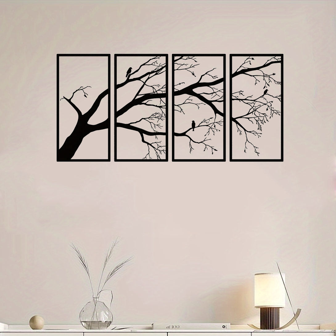 Black Tree of Life Metal Wall Art Decor - Set of 4