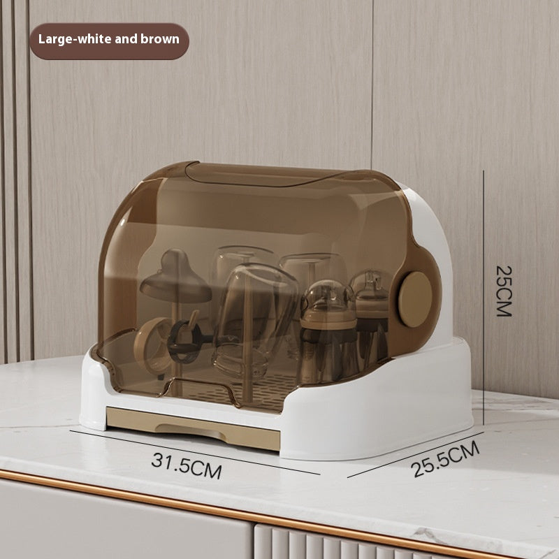 Baby Tableware Storage Box with Draining Rack Dustproof Cover Multi-Size