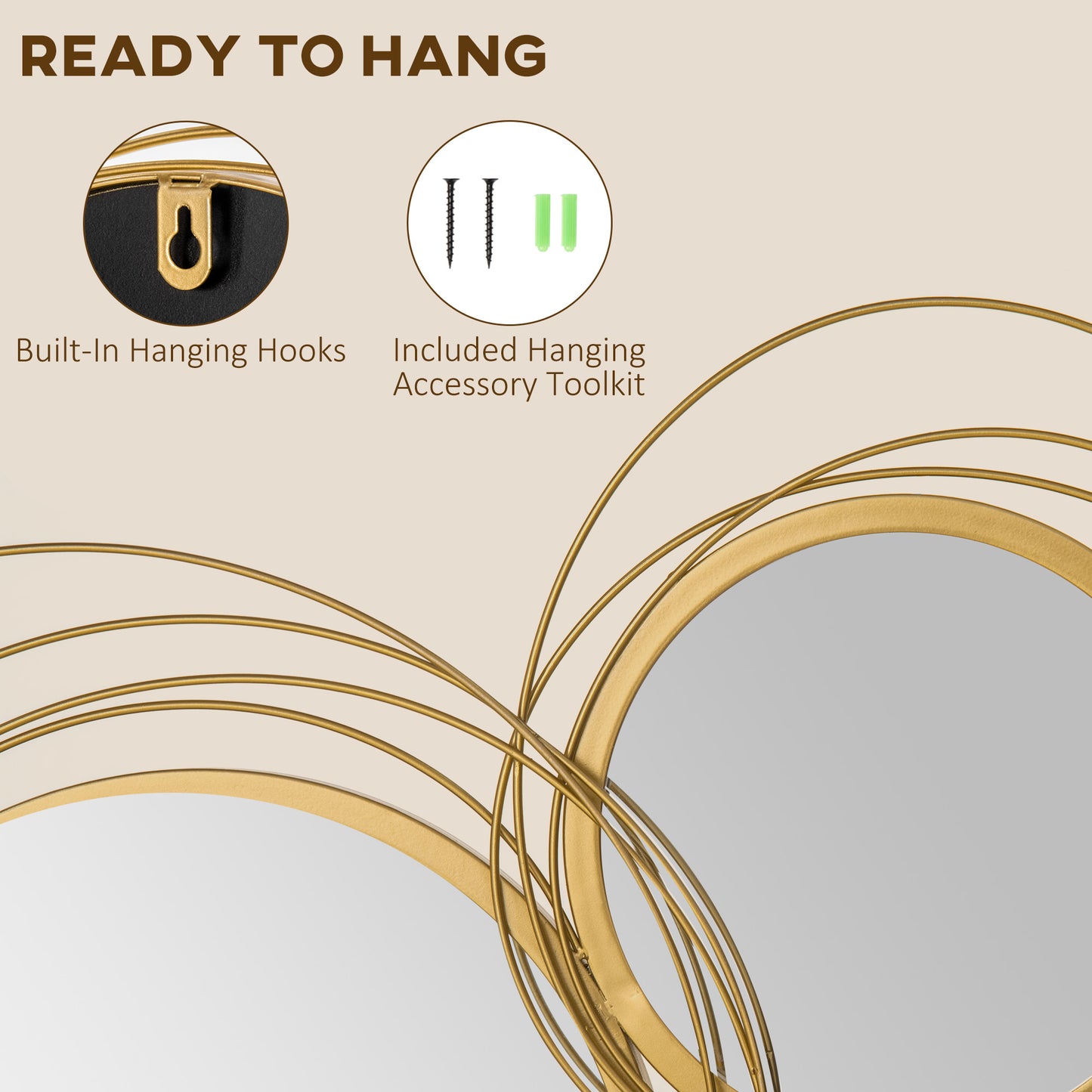 42.25" Round Wall Mirror with Asymmetrical Metal Frame - Gold