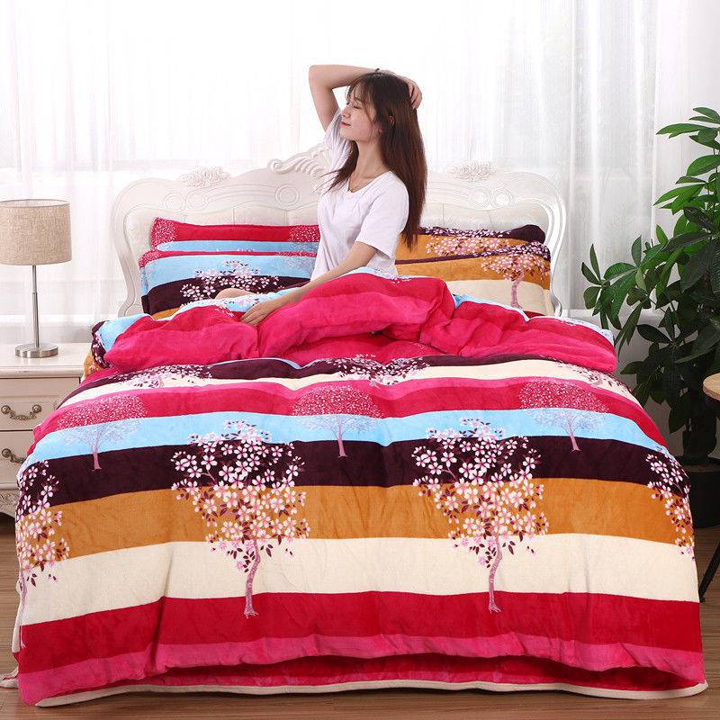 Winter Double-Sided Fleece Coral Quilt Cover Set - Thickened Warm Bedding