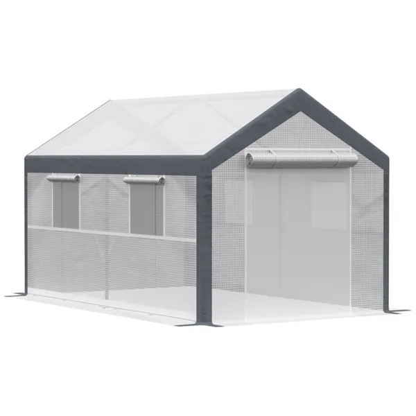 Mini Walk-In Greenhouse with Steel Frame for Garden Protection - 12x7.1 ft Grey