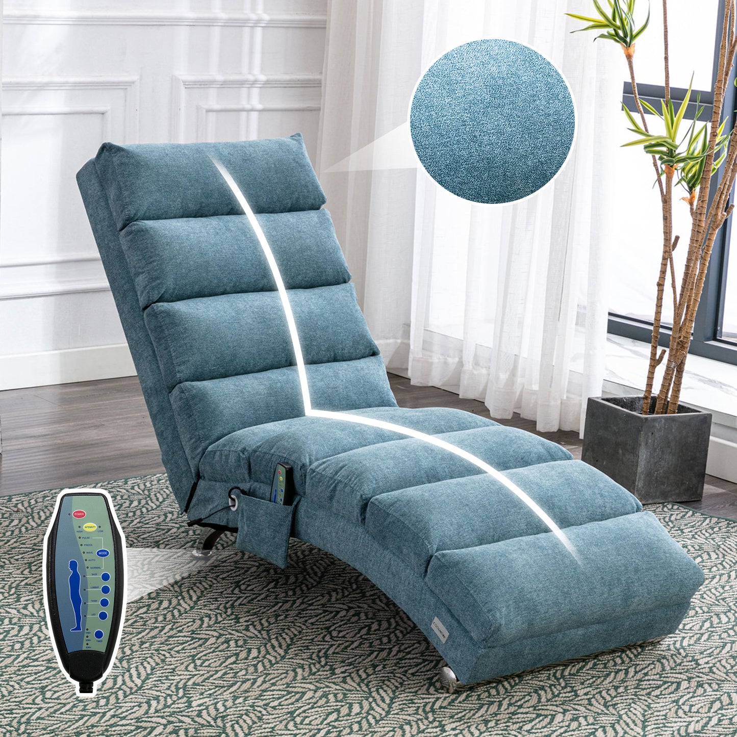 Luxury Upholstered Chaise Lounge Chair with Vibration - Blue