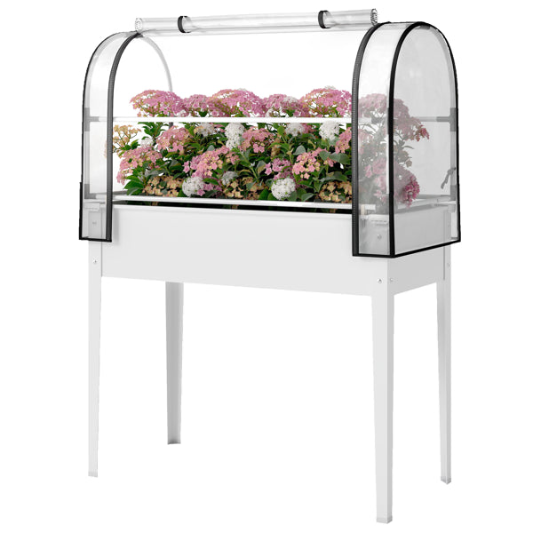 Raised Garden Bed with Mini Greenhouse Cover - White