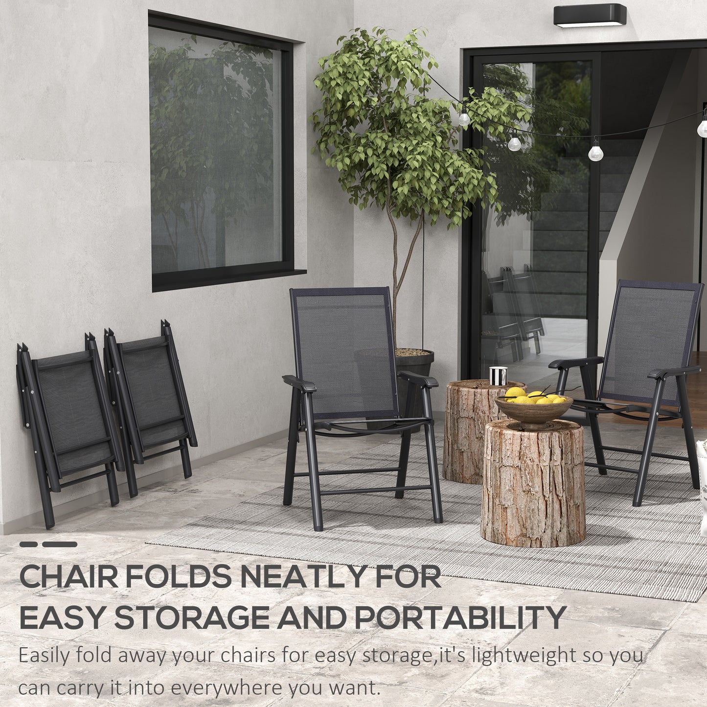 Set of 4 Outdoor Folding Chairs - Stackable Metal Patio Chairs