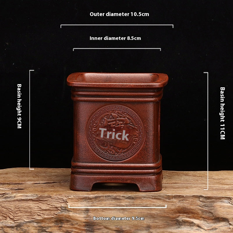 Purple Sand Flowerpot with Square Stick Design for Desktop Garden Home Decor