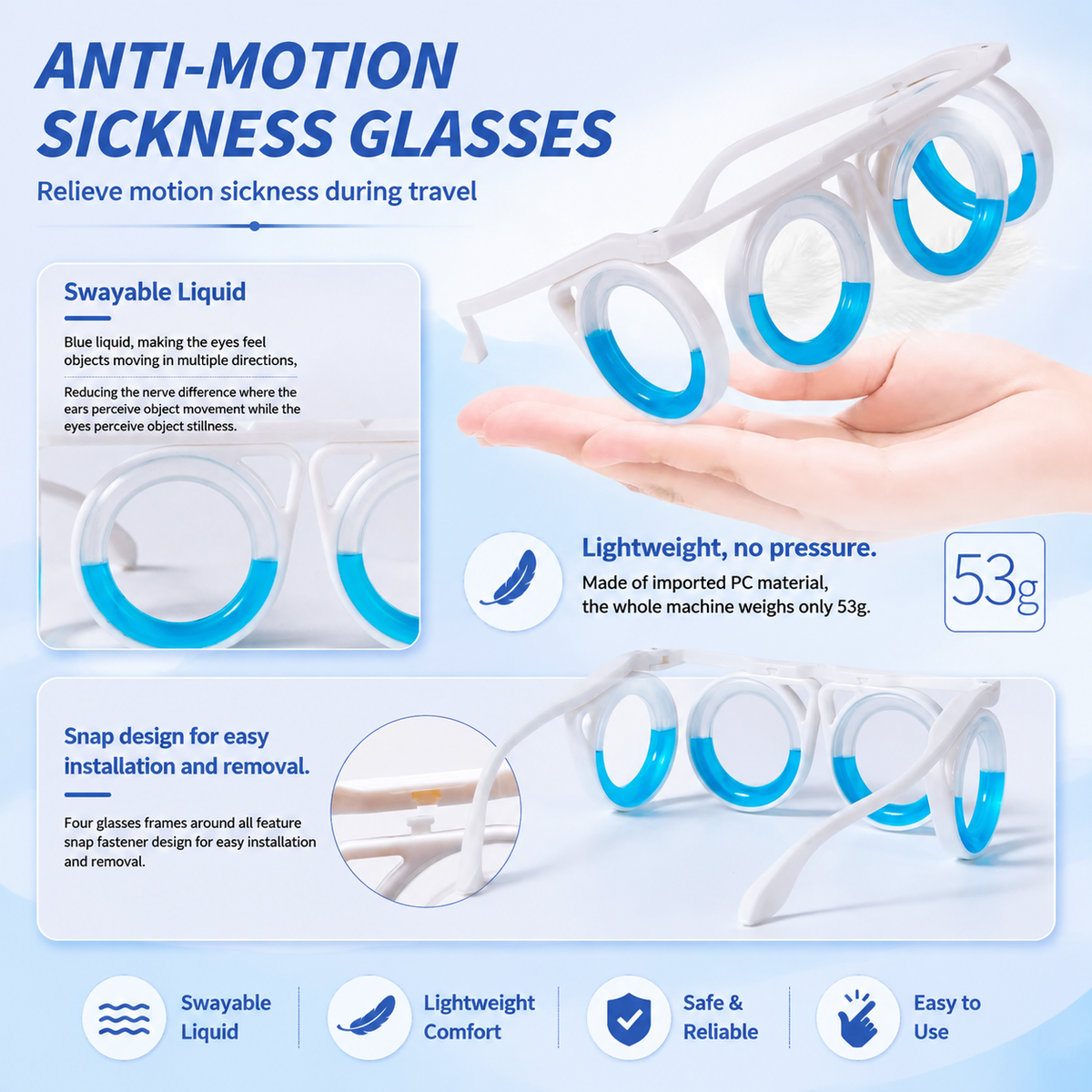 Anti-Motion Sickness Glasses - Travel Nausea Relief for Car, Sea & Air