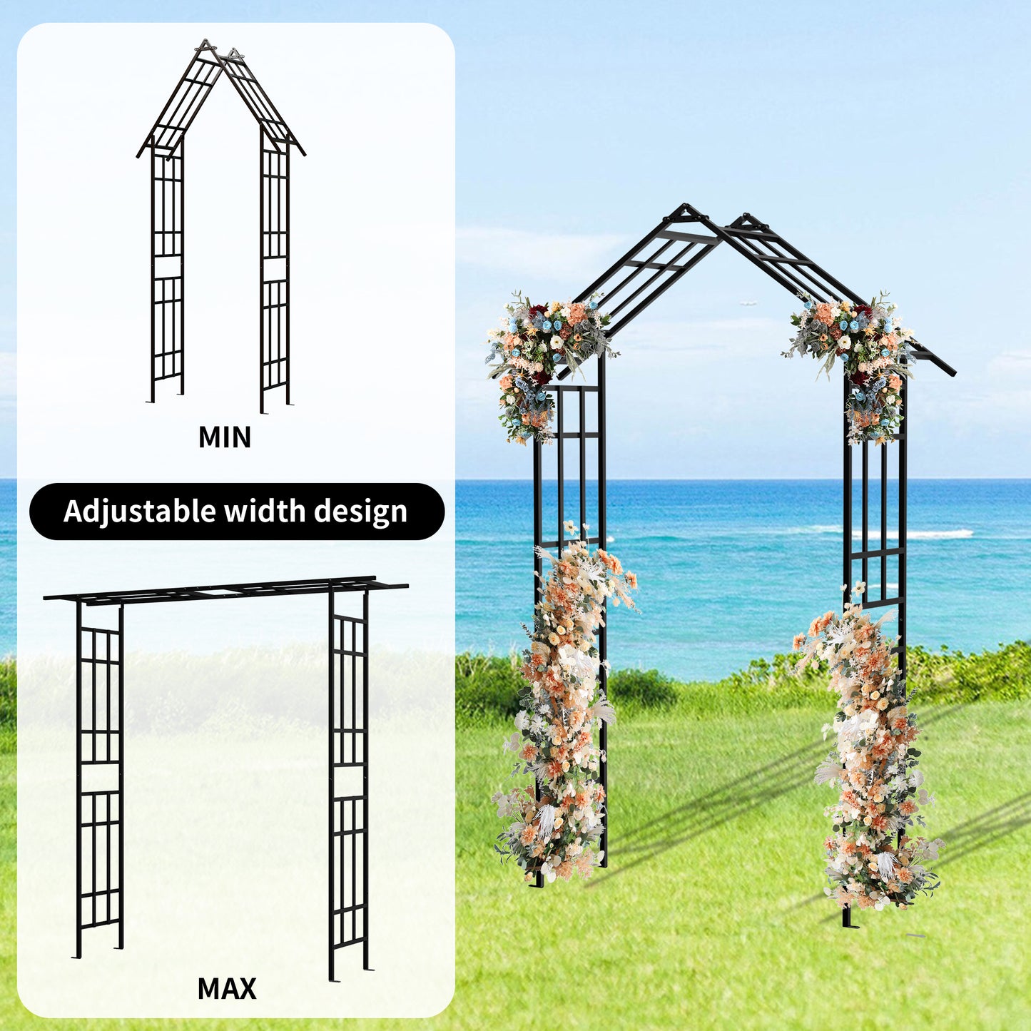 Adjustable Metal Garden Arch for Climbing Plants - Black