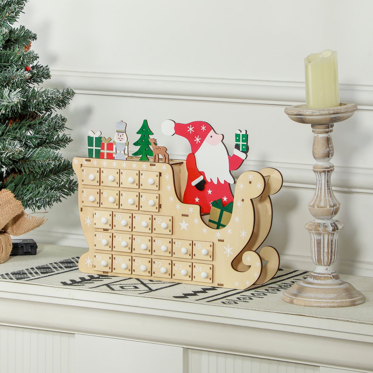 Wooden Christmas Advent Calendar with 24 Drawers - Natural
