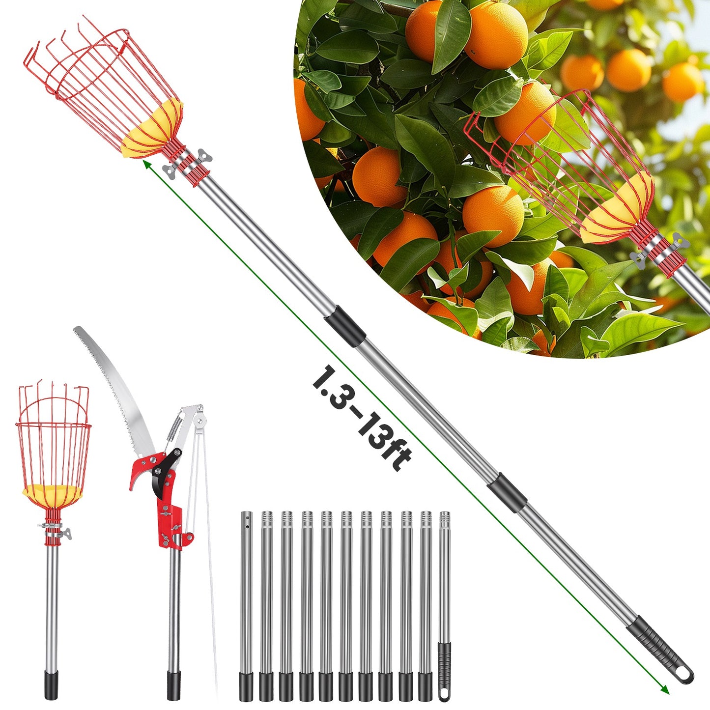 2-in-1 Extendable Pole Saw & Fruit Picker Garden Tool Set