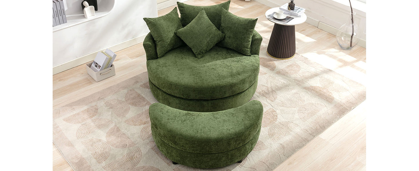 360° Swivel Accent Barrel Chair with Storage Ottoman & 4 Pillows - Green