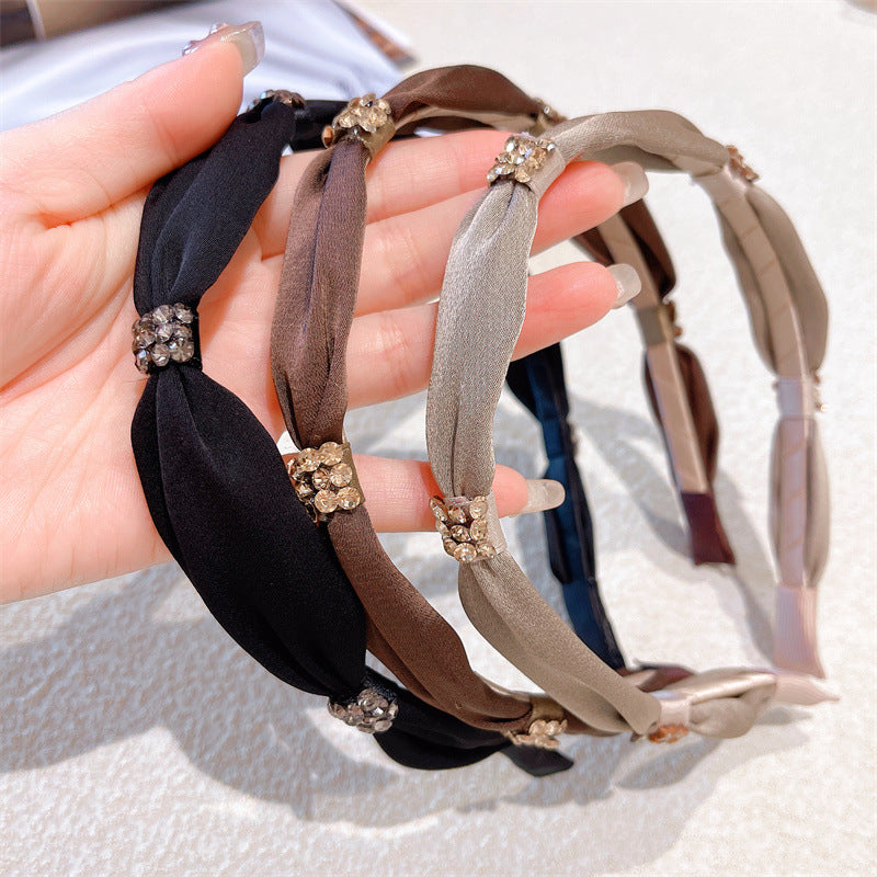 Luxury Silk Hairband with Rhinestones & Bow Knot - Handmade Women’s Accessory