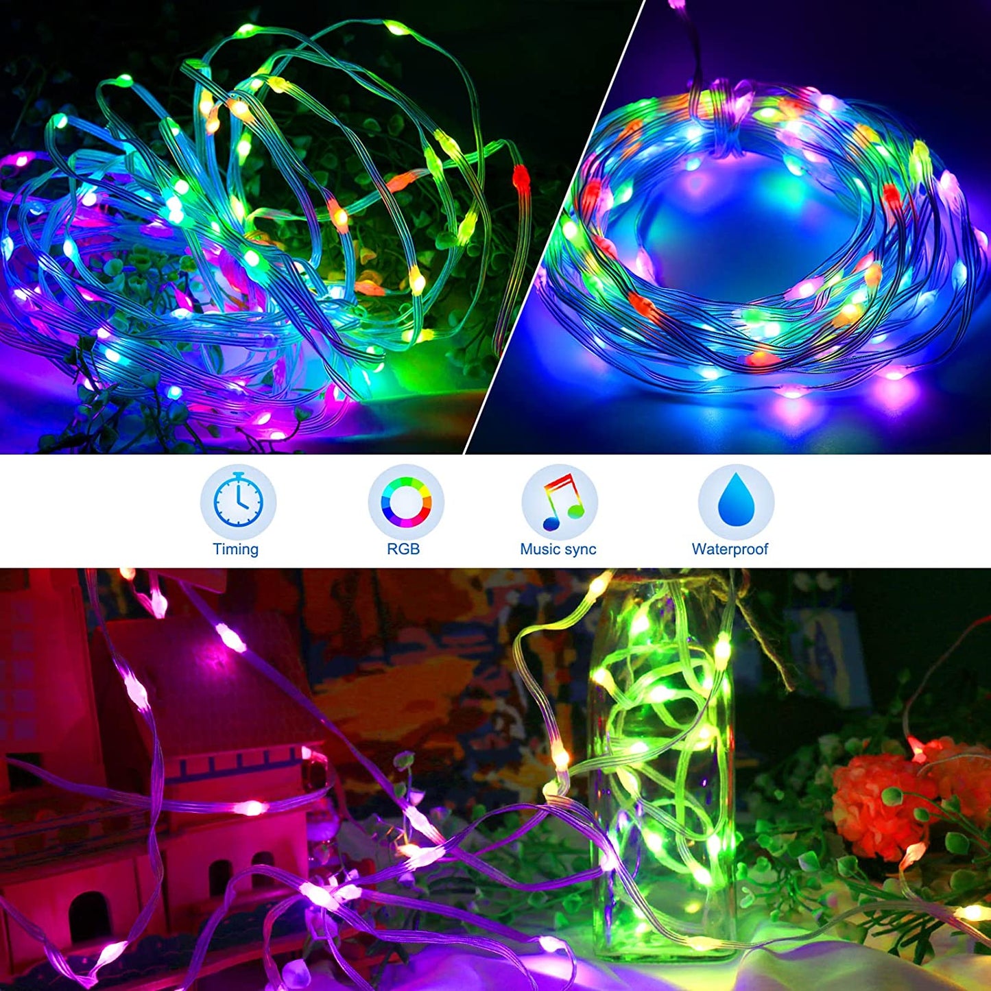 Outdoor RGB LED Rope Lights with Remote Control - 200 LEDs, Plug-In, Durable String Lighting