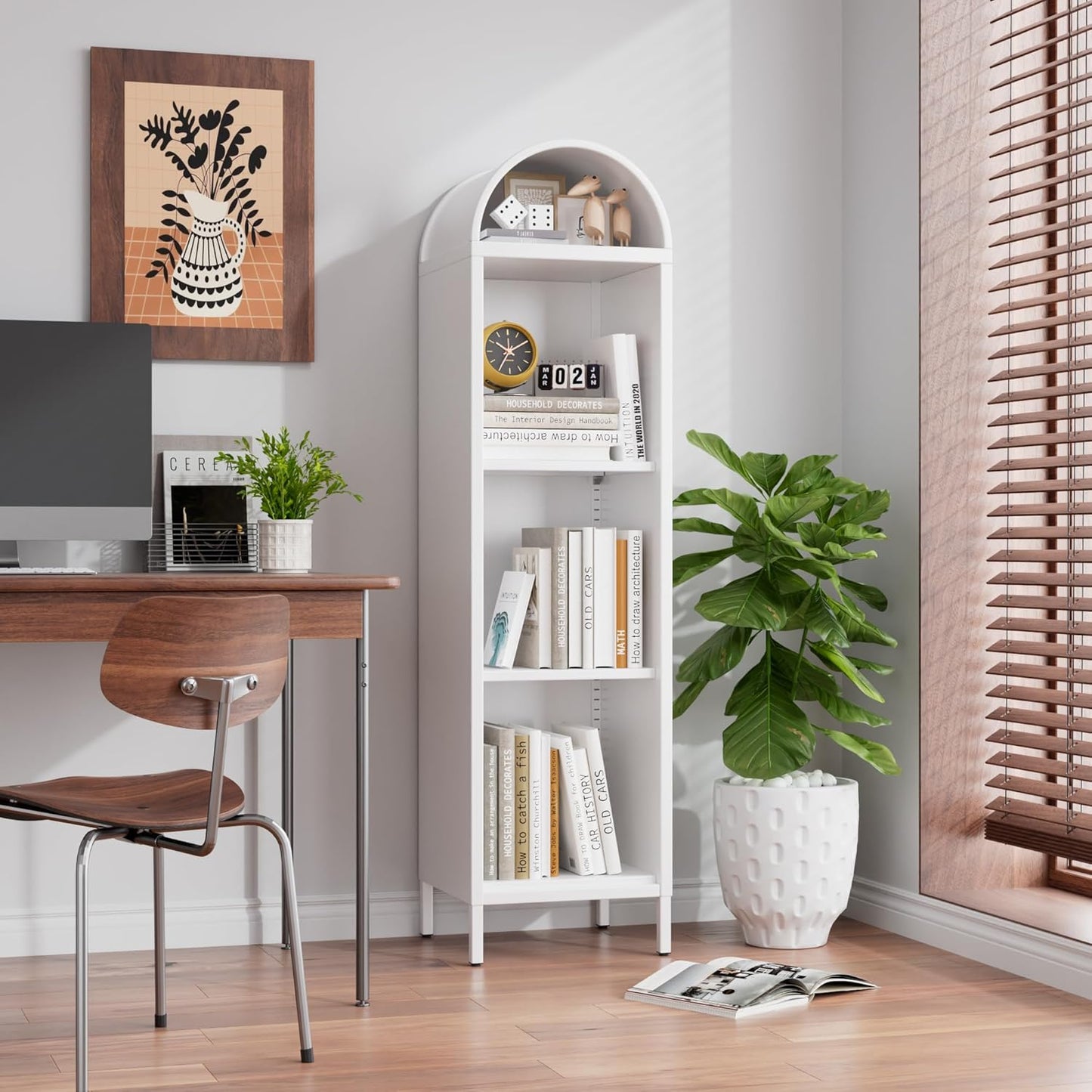 Arch Display Bookcase with Adjustable Shelves - White