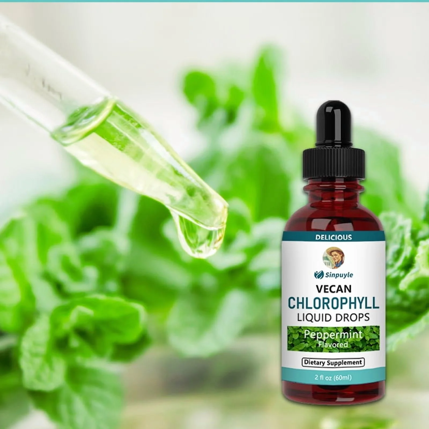Vegan Chlorophyll Liquid Drops - Peppermint Flavored Detox Supplement 60ml