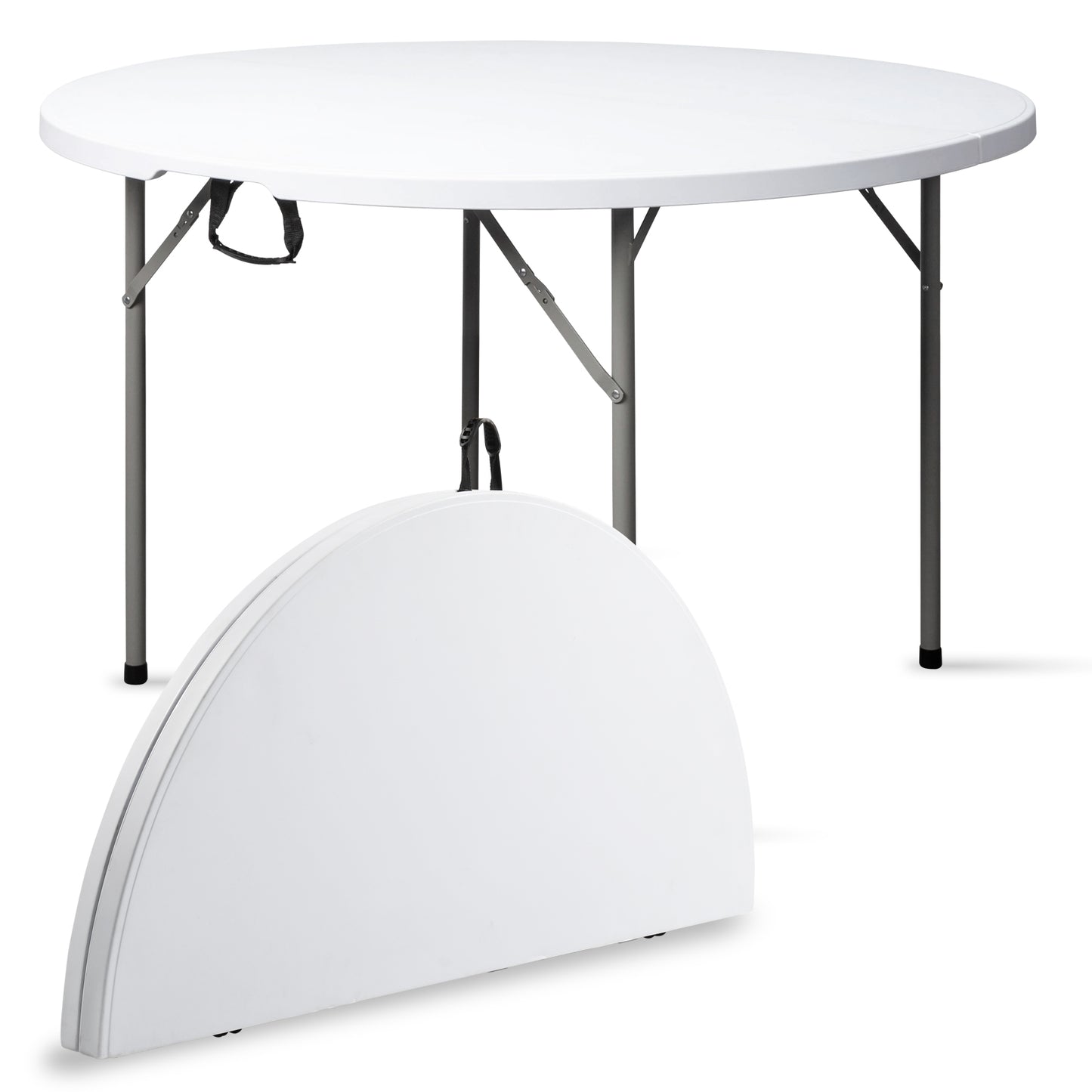 48-Inch Round Folding Table with Handle & Steel Legs - White