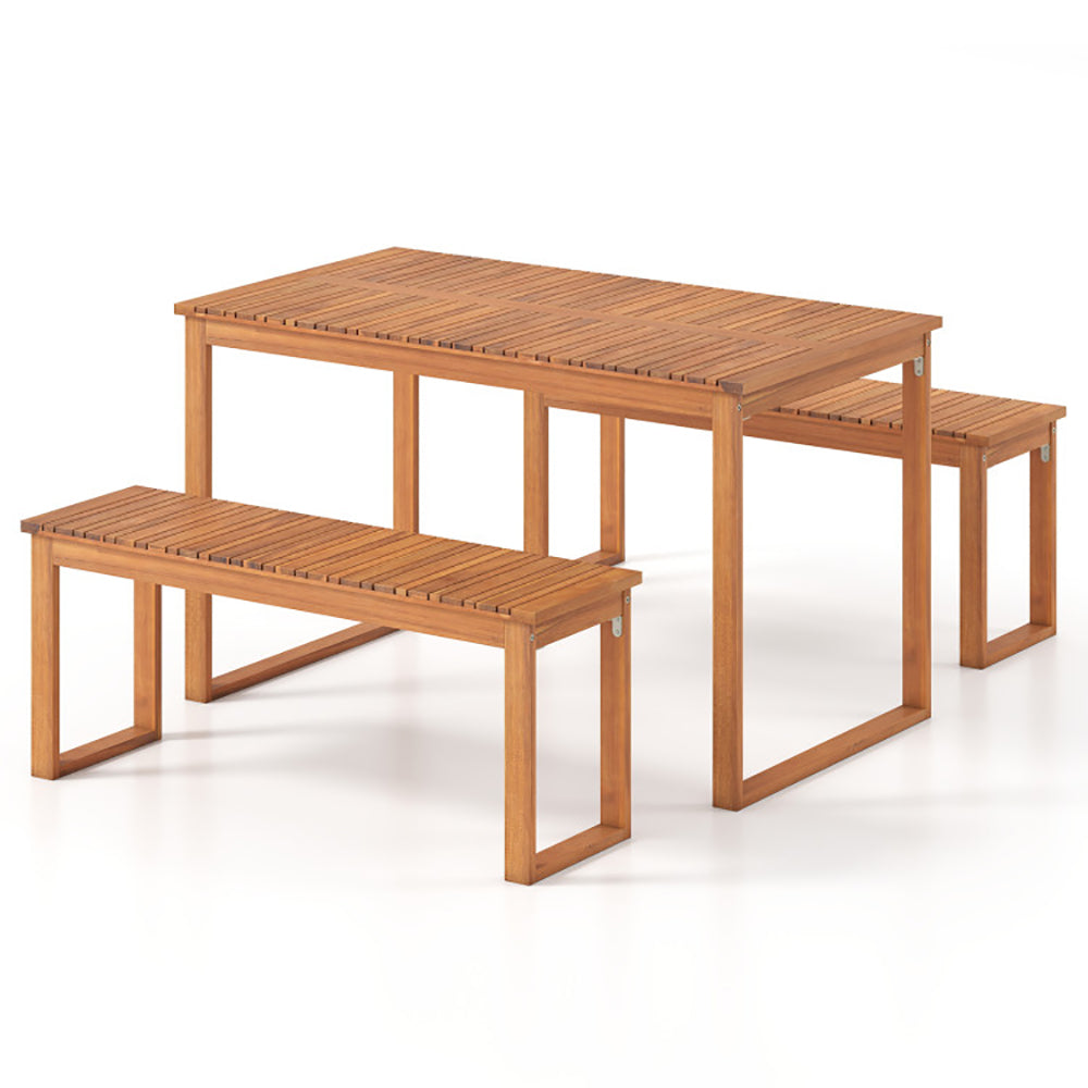3 Pieces Acacia Wood Picnic Set With Outdoor Dining Table And 2