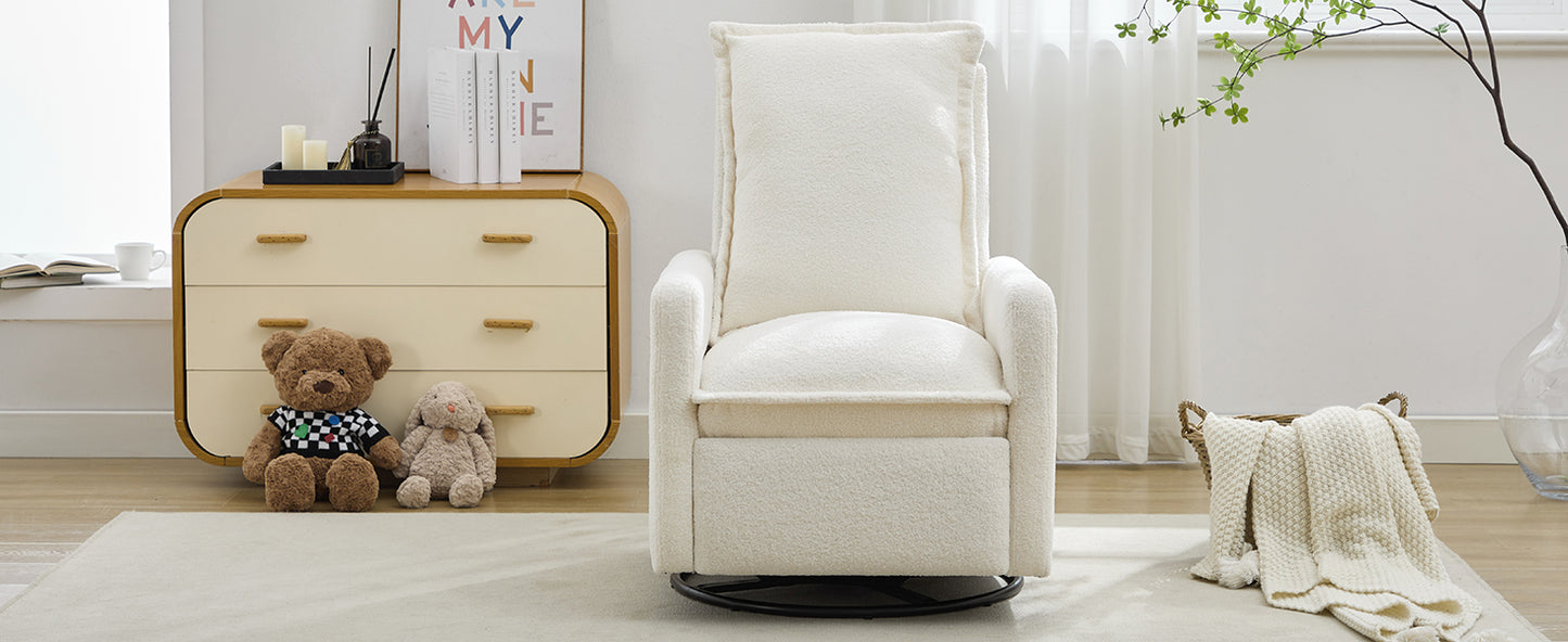 Swivel Rocker Recliner Chair - Teddy Fleece in White