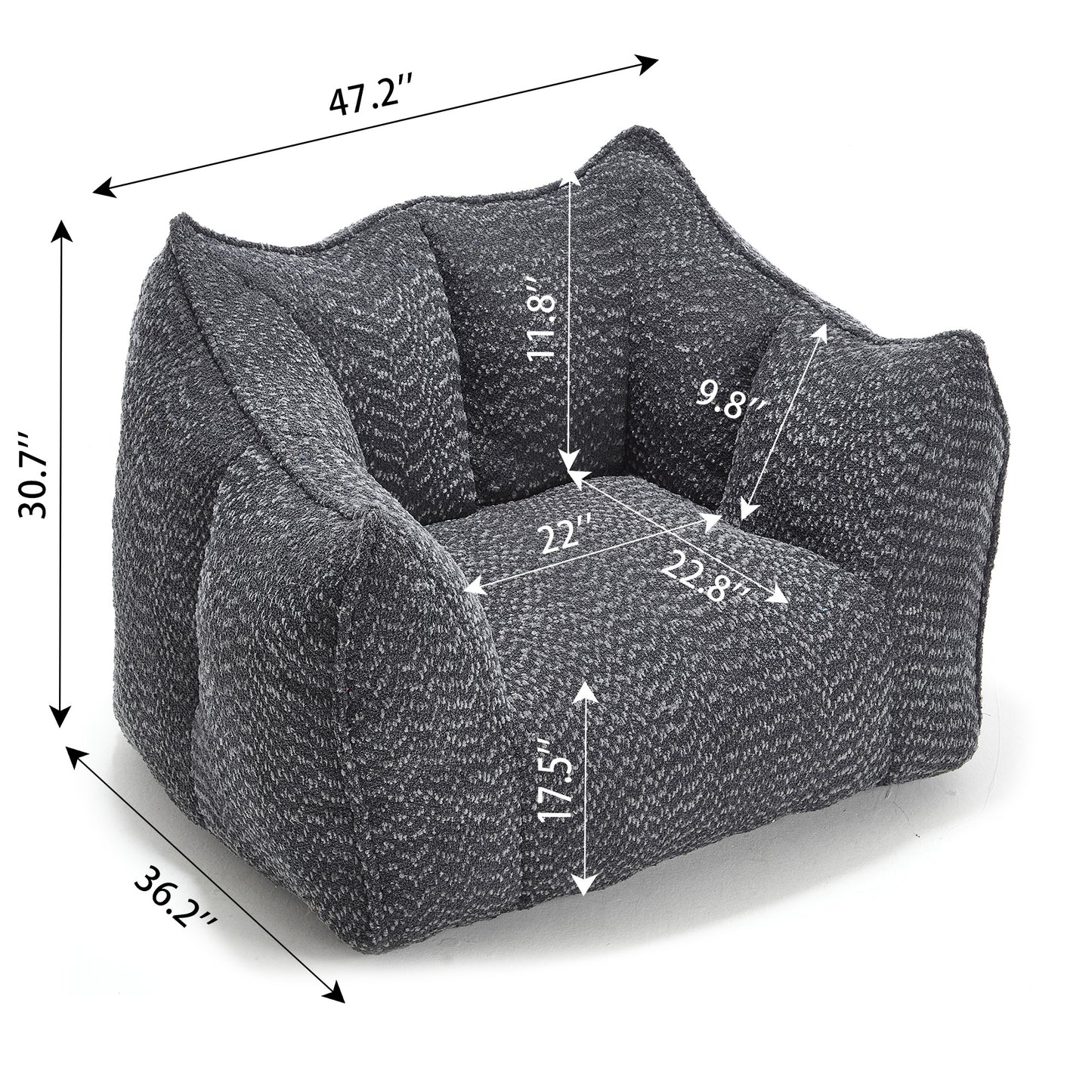 Comfortable Chenille Bean Bag Chair - Black Lazy Sofa