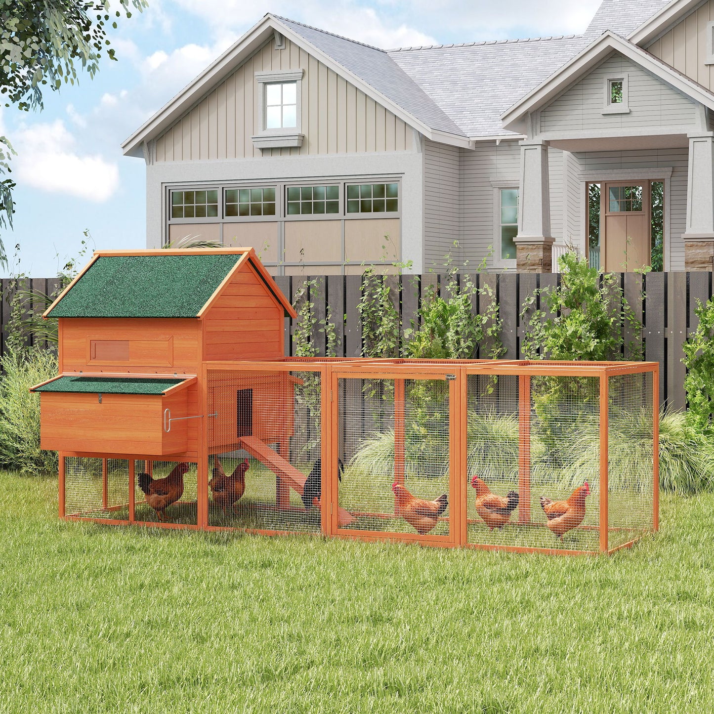 137-Inch Wooden Chicken Coop for 4-6 Chickens with Run and Nesting Boxes - Backyard Poultry House, Orange