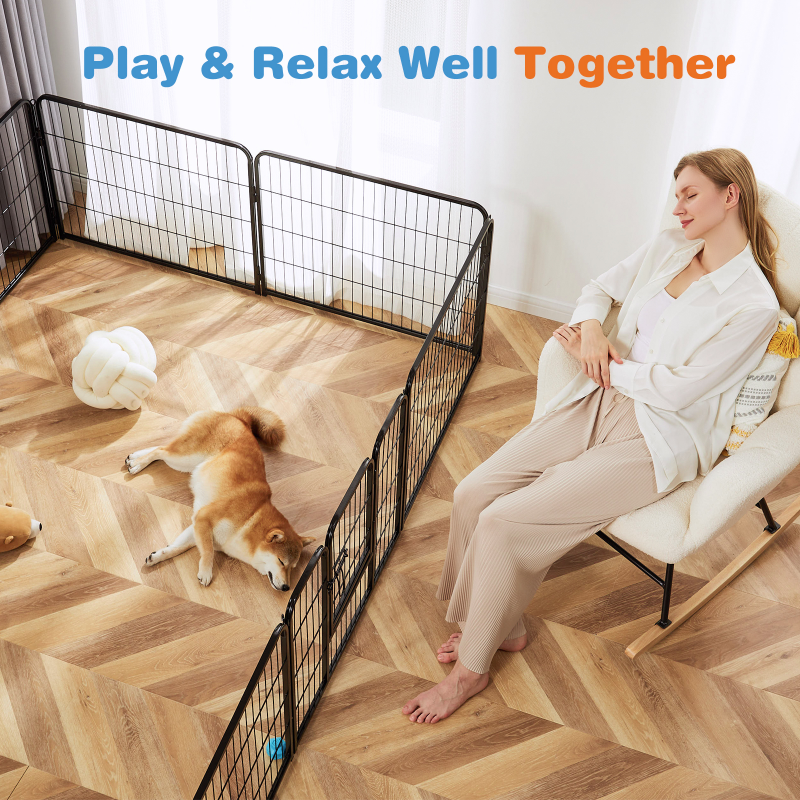 Indoor/Outdoor Dog Playpen with Door - Heavy-Duty Metal Exercise Pen for Small, Medium, Large Dogs