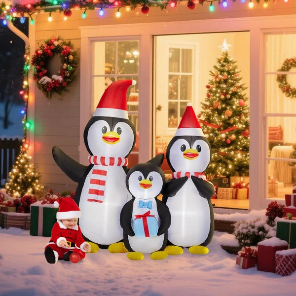 6FT Inflatable Penguin Family Decoration with LED Lights