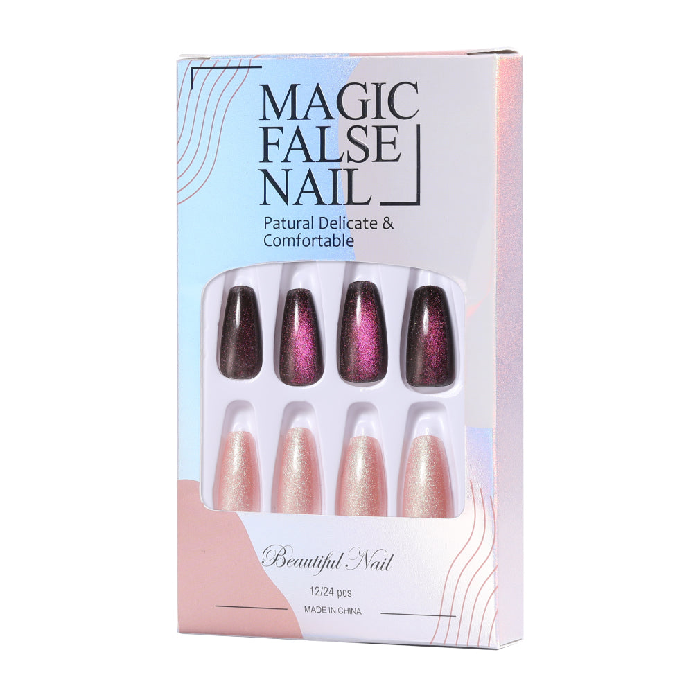 Smoke Purple Starry Sky Nail Patches - 24pcs with Jelly Glue