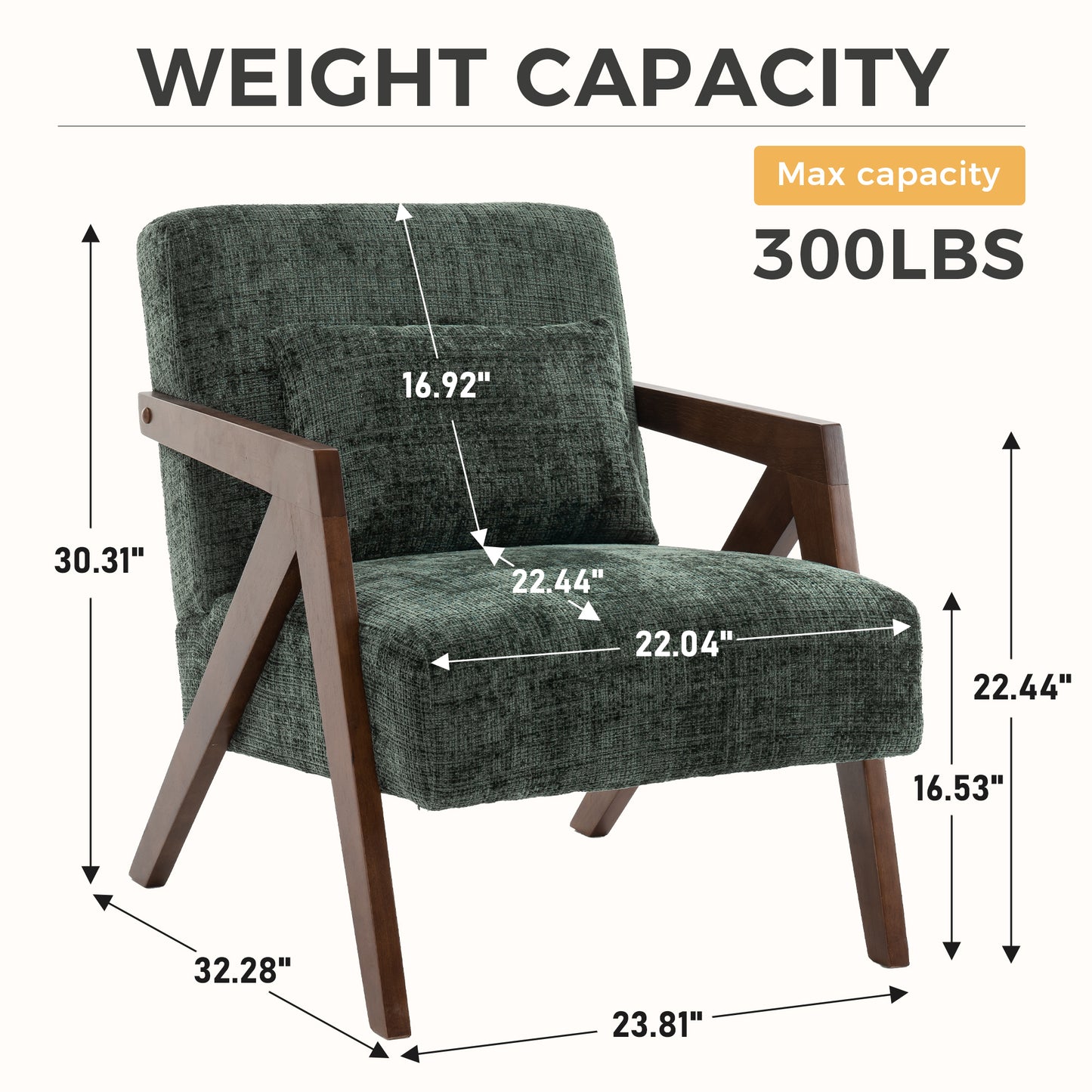 Mid-Century Modern Accent Chair - Dark Green Chenille Upholstered